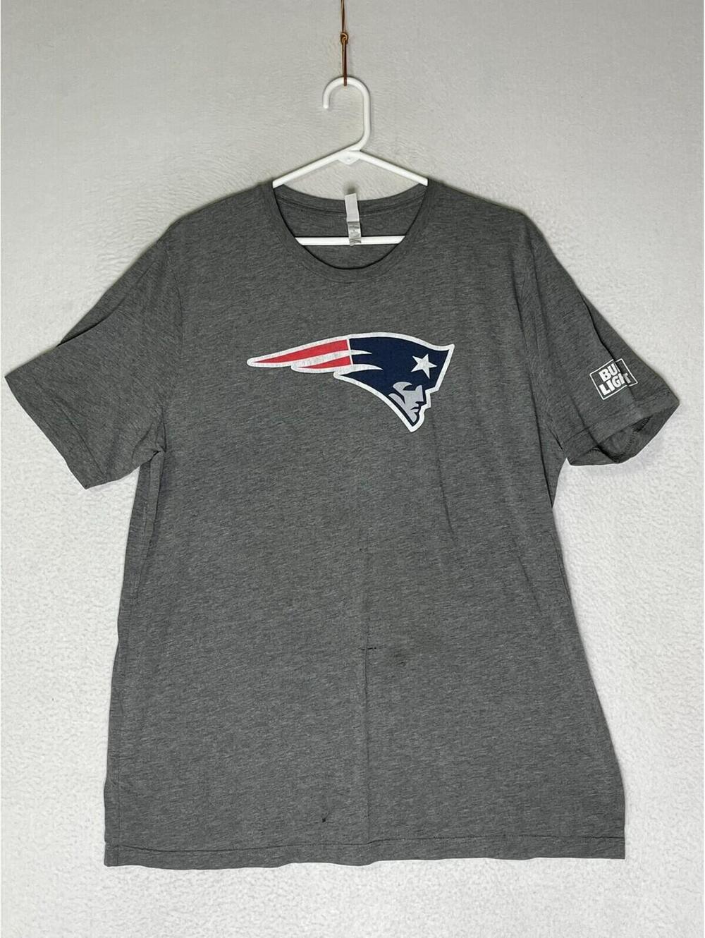 New England Patriots Bud Light Gray Crew Neck T Shirt Short Sleeve Mens Size XL